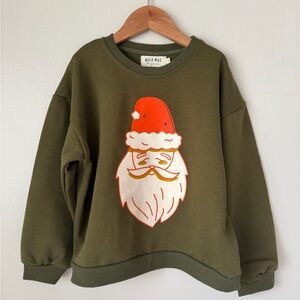 Kids Olive Green Santa Sweatshirt